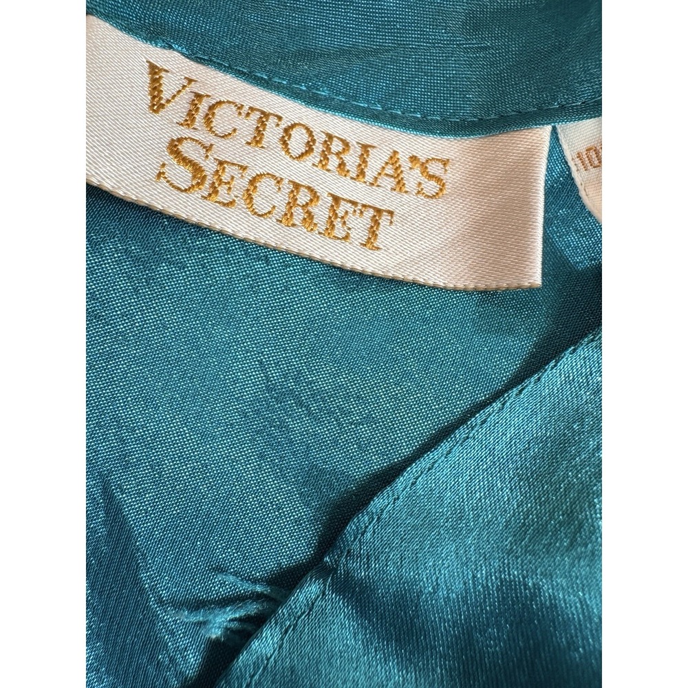 VTG 90s Victoria's Secret Emerald Satin Slip Midi Dress Sz M Fairy Asymmetrical - Picture 3 of 7